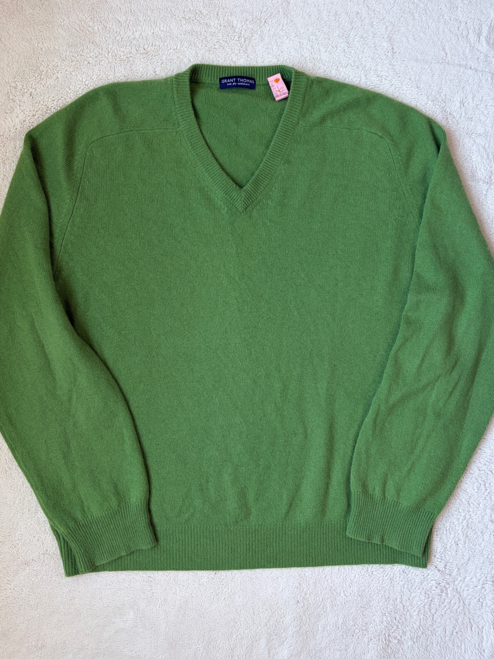 Grant Thomas Green V-Neck Men's Cashmere Sweater Size XL